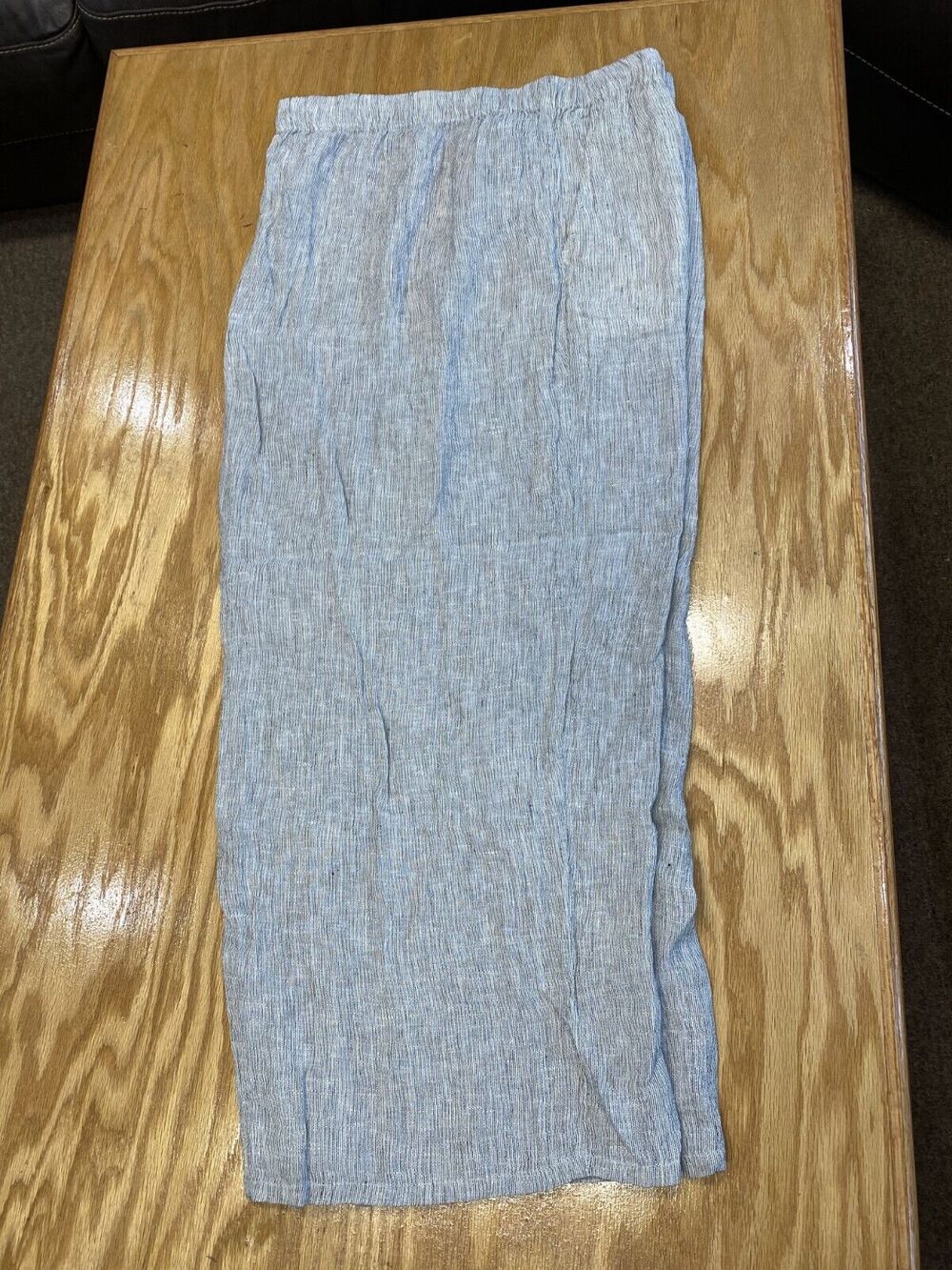 Eileen Fisher Wide-Leg Pant Women's 3X Gray Crinkled Organic Linen Stripe A35